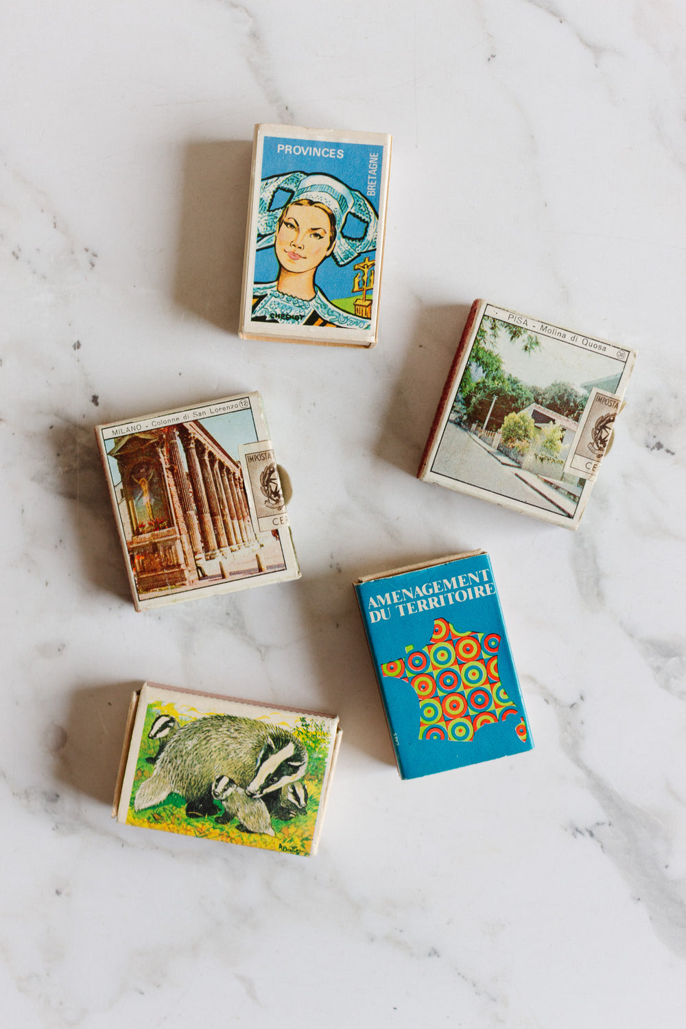 set of 5 vintage french match boxes