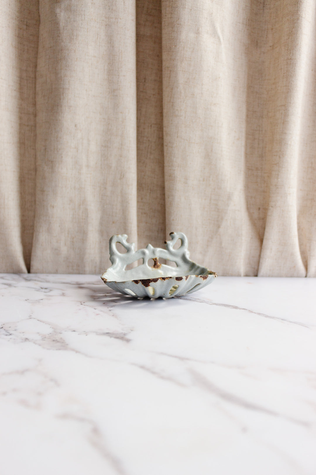 antique french enamel cast iron soap dish