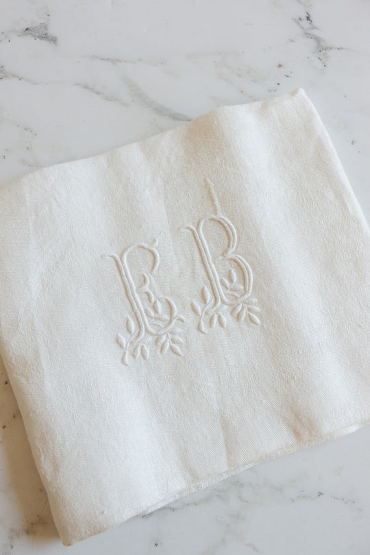 pair of antique french monogrammed "EB" napkins