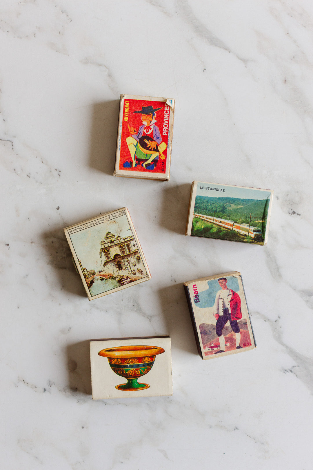 set of 5 vintage french match boxes