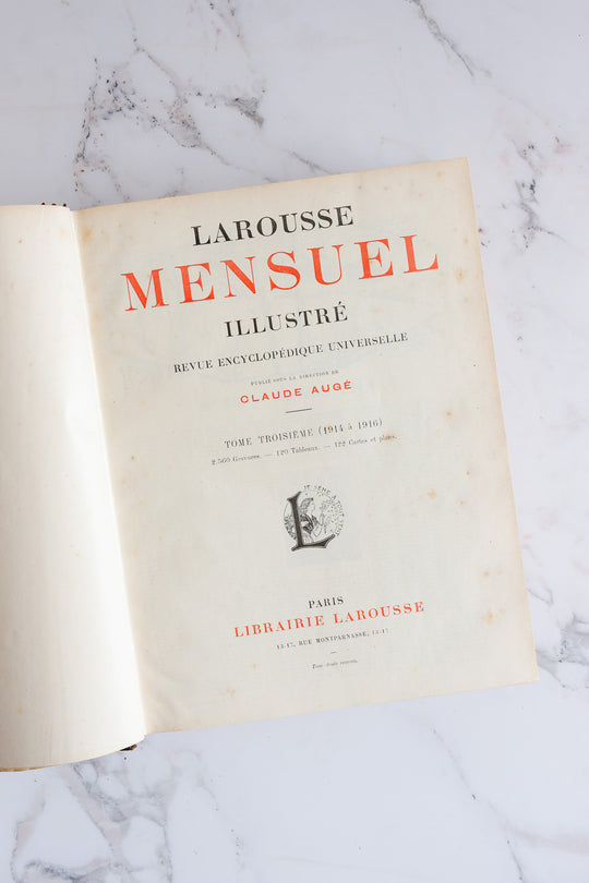 antique french nouveau larousse illustré leather bound book