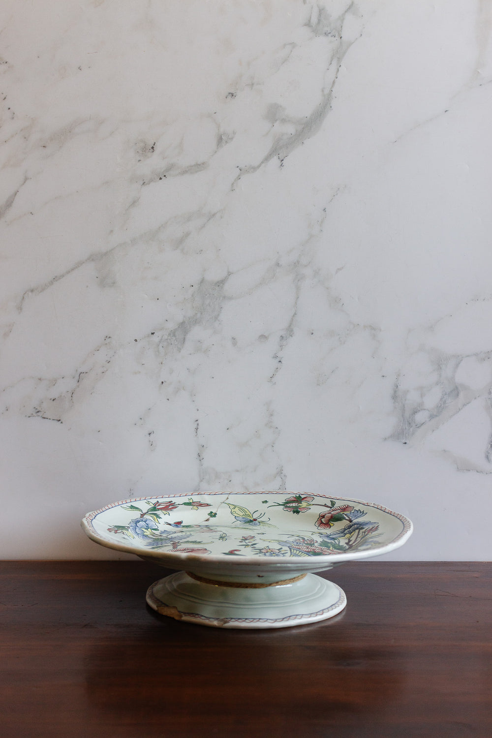 19th century gien cake plate with original staple repair