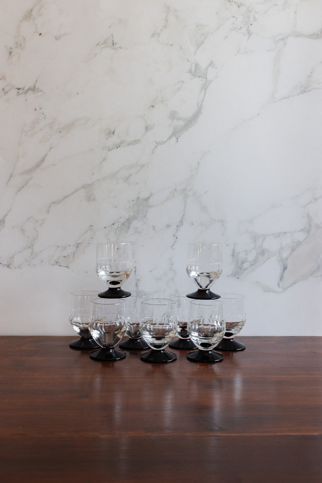 set of nine 1940s art deco liqueur glasses