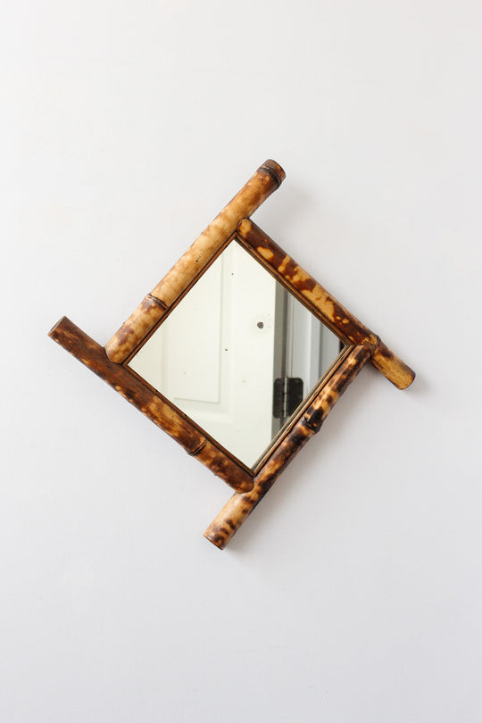 midcentury french burnt bamboo mirror