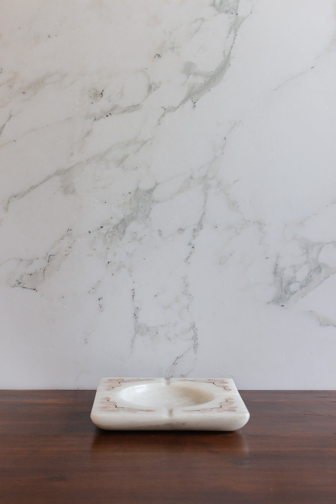 French alabaster ashtray with mother of pearl inlay