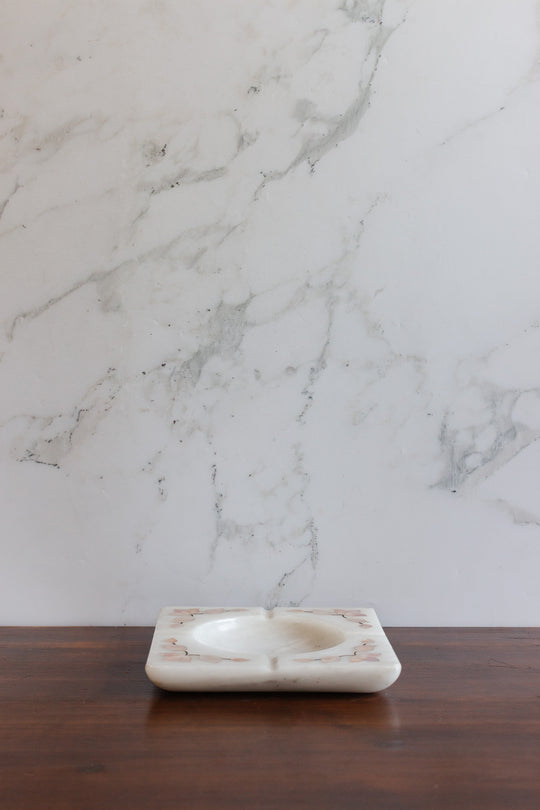 French alabaster ashtray with mother of pearl inlay