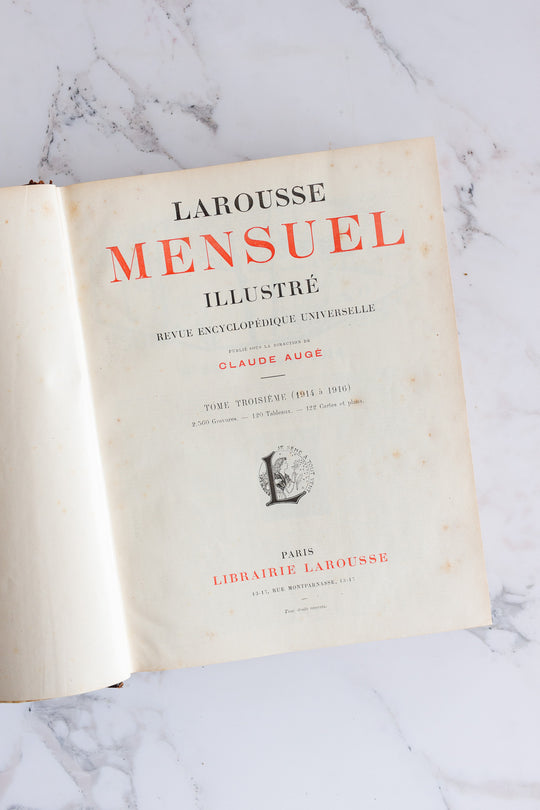 antique french nouveau larousse illustré leather bound book