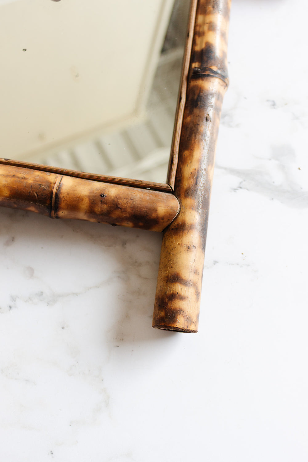 midcentury french burnt bamboo mirror