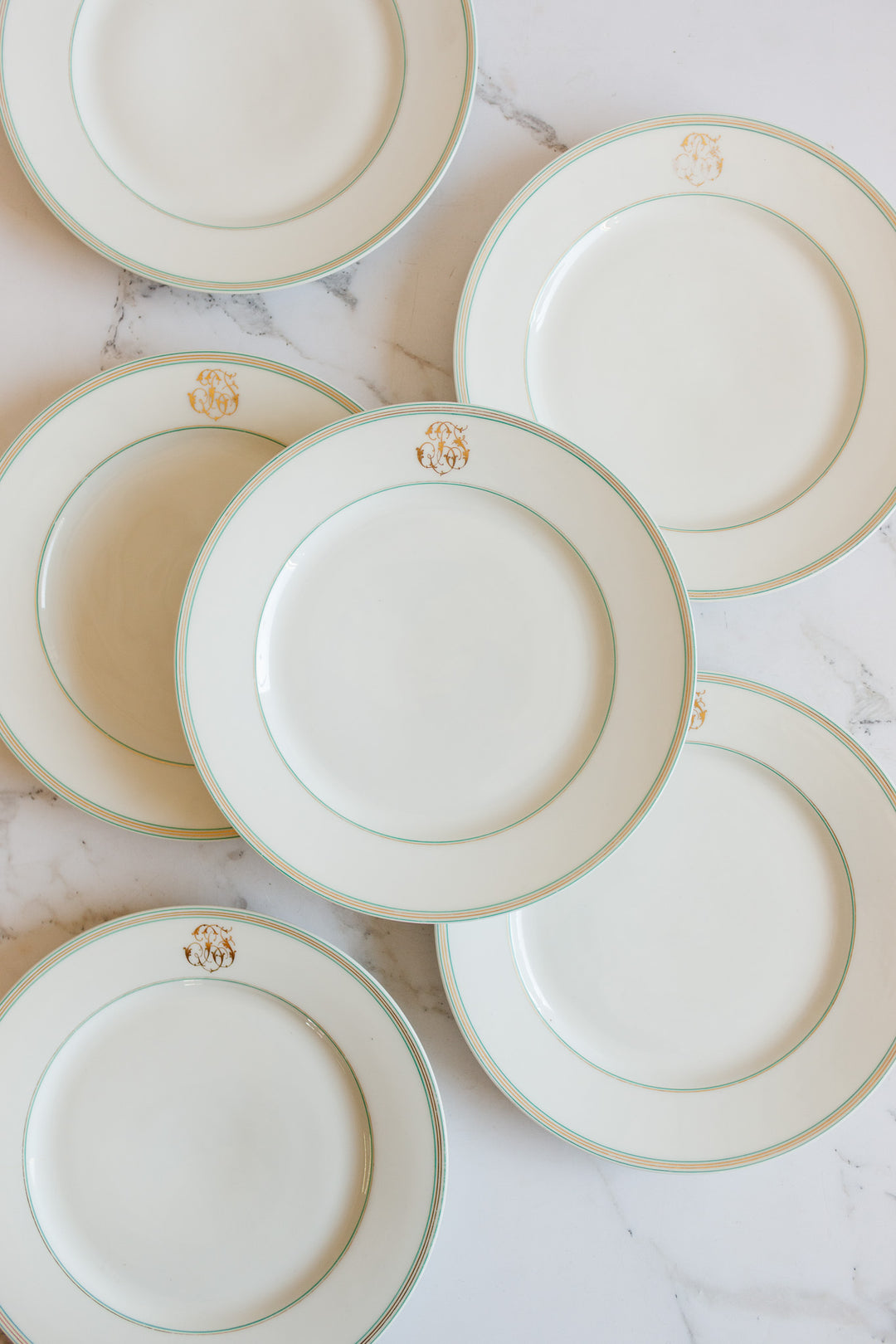 19th century Pillivuyt monogrammed dinner plates, set of 6