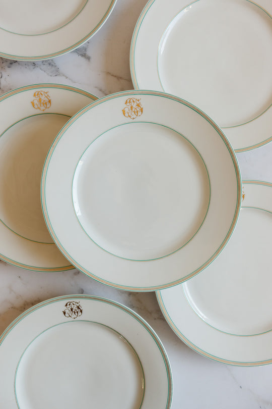 19th century Pillivuyt monogrammed dinner plates, set of 6