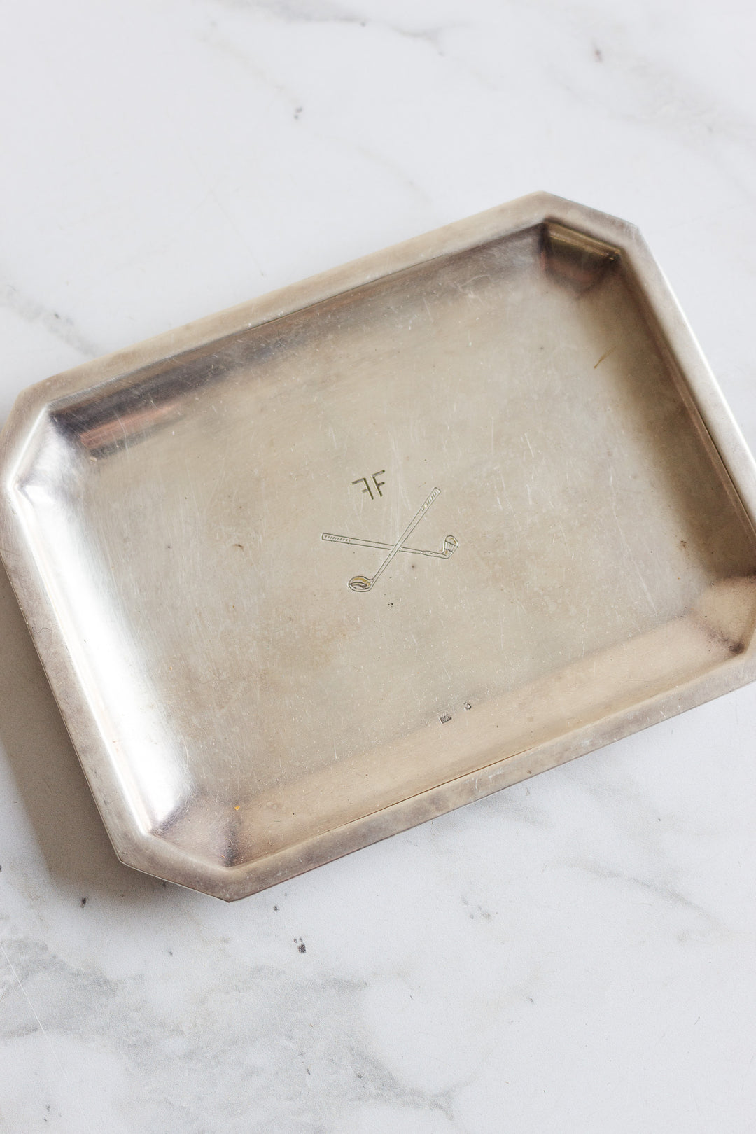 late 19th century french silver plated golf themed vanity tray with poinçons