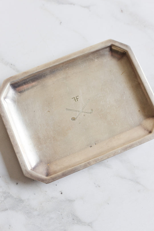 late 19th century french silver plated golf themed vanity tray with poinçons
