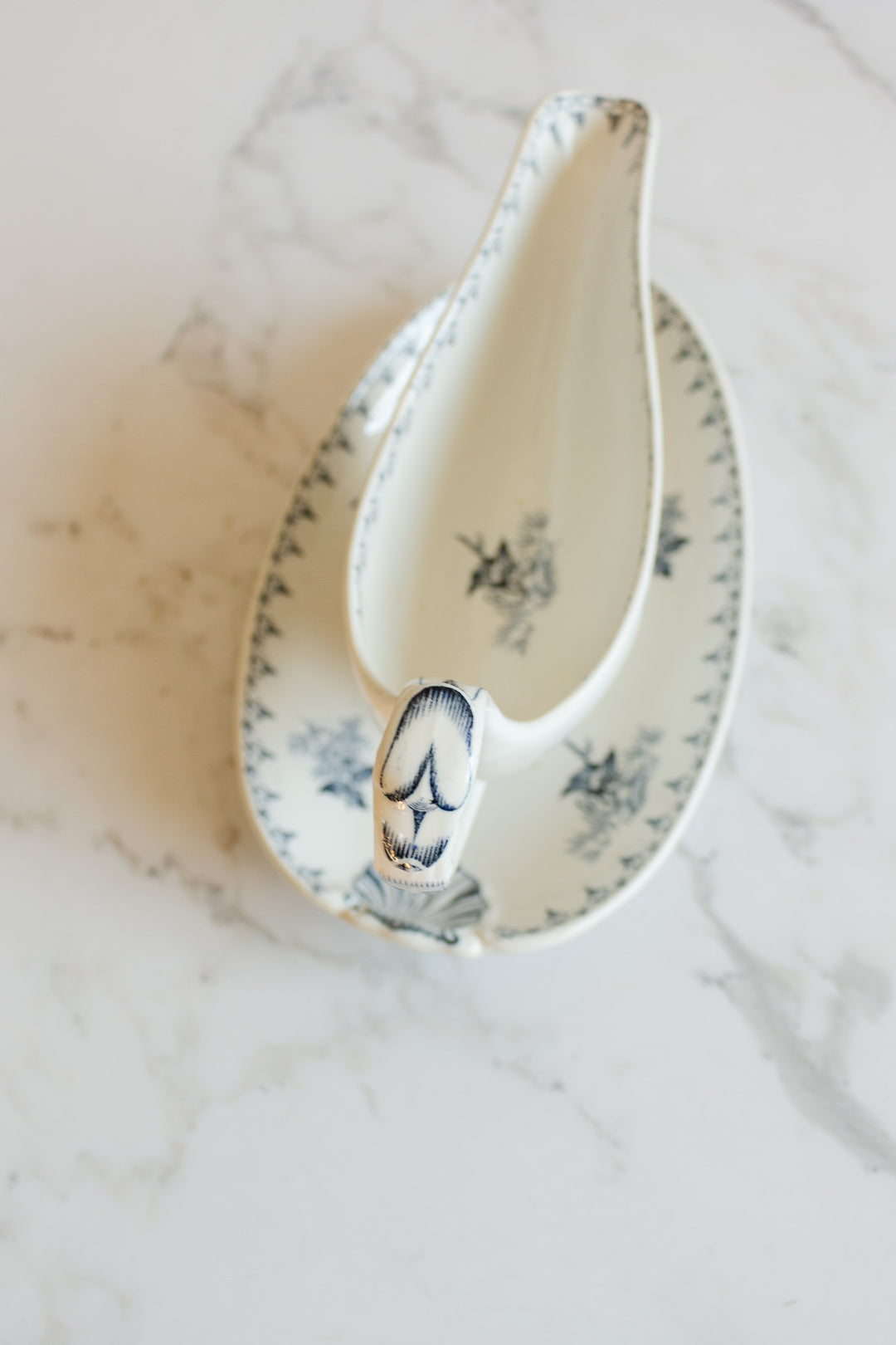 antique french sarreguemines "flore" gravy boat