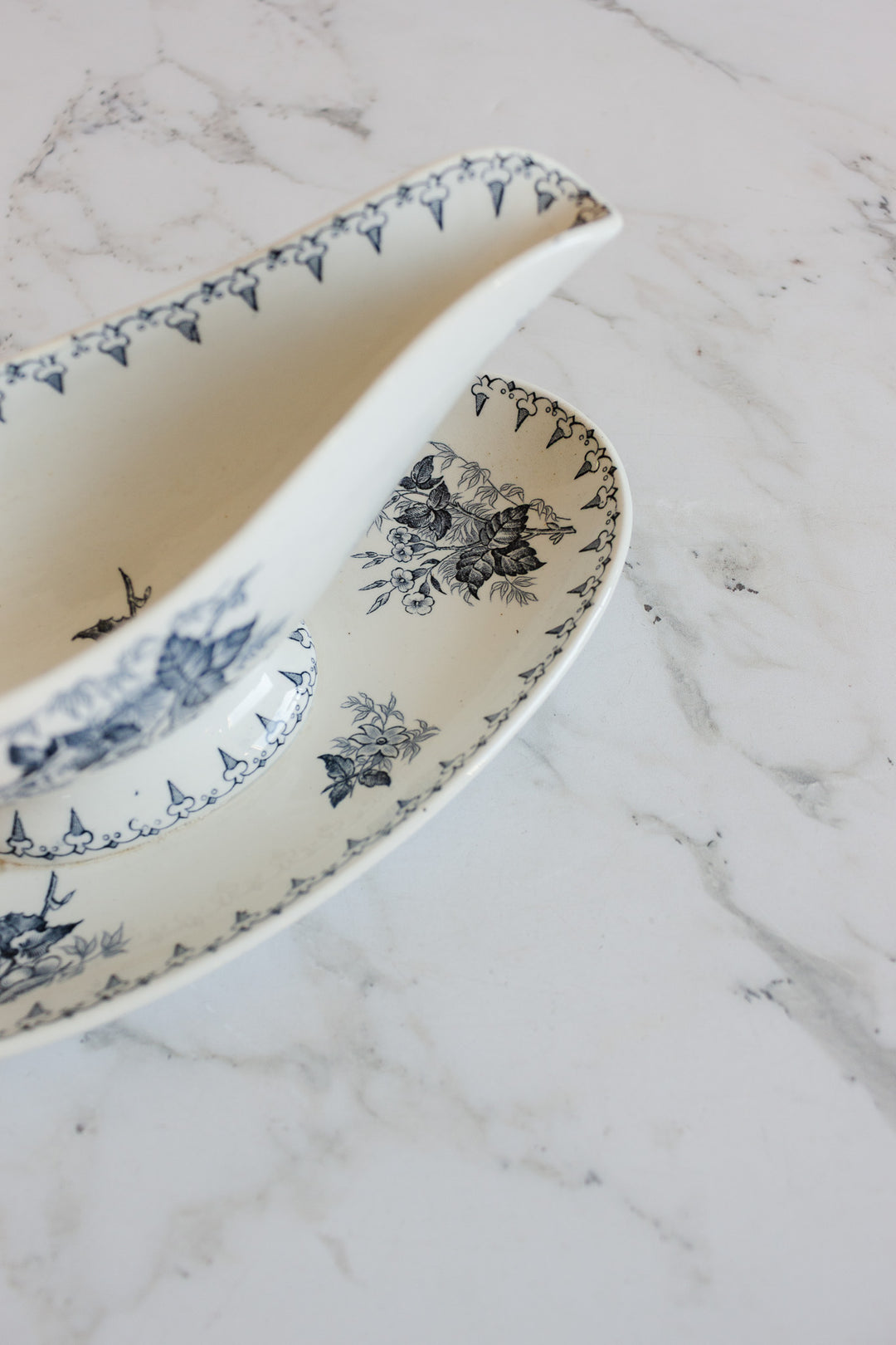 antique french sarreguemines "flore" gravy boat