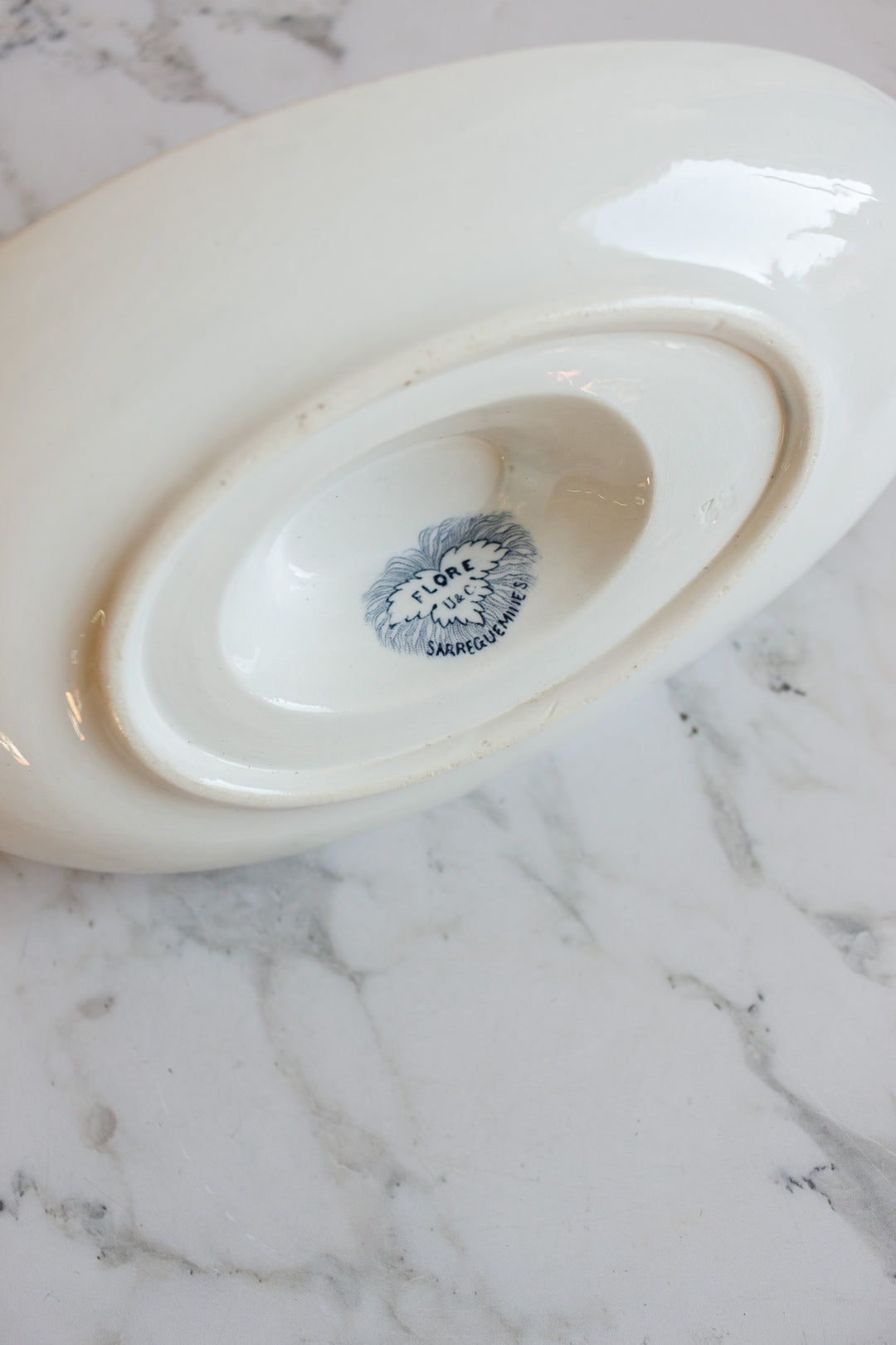 antique french sarreguemines "flore" gravy boat