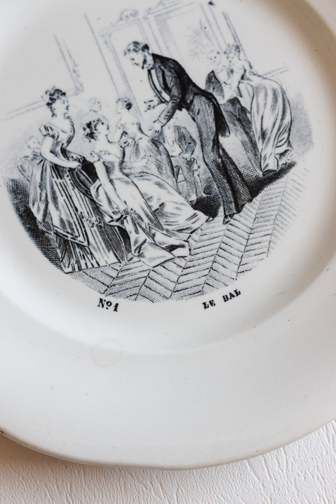 1880s creil et montereau "le bal" advertising talking plate