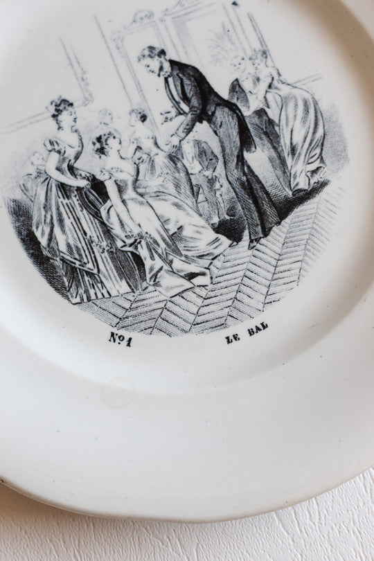 1880s creil et montereau "le bal" advertising talking plate
