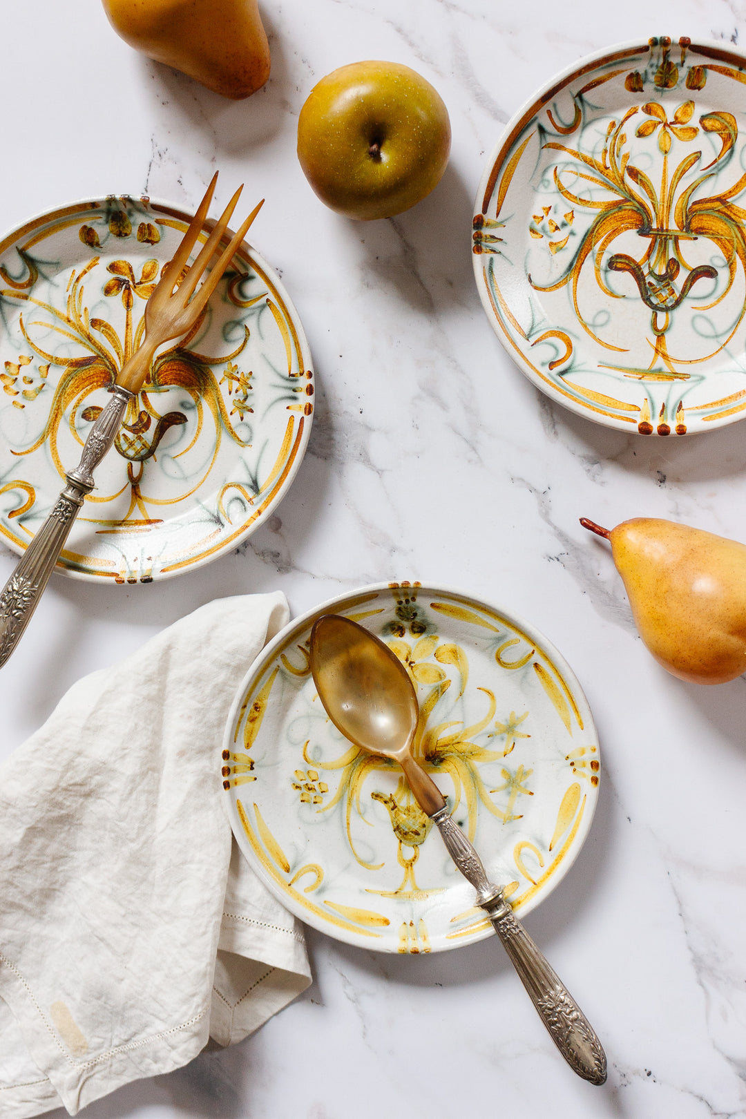 midcentury french keraluc quimper hand painted plates, set of 3