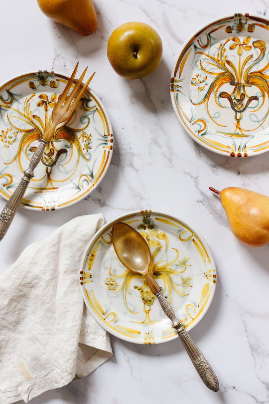 midcentury french keraluc quimper hand painted plates, set of 3
