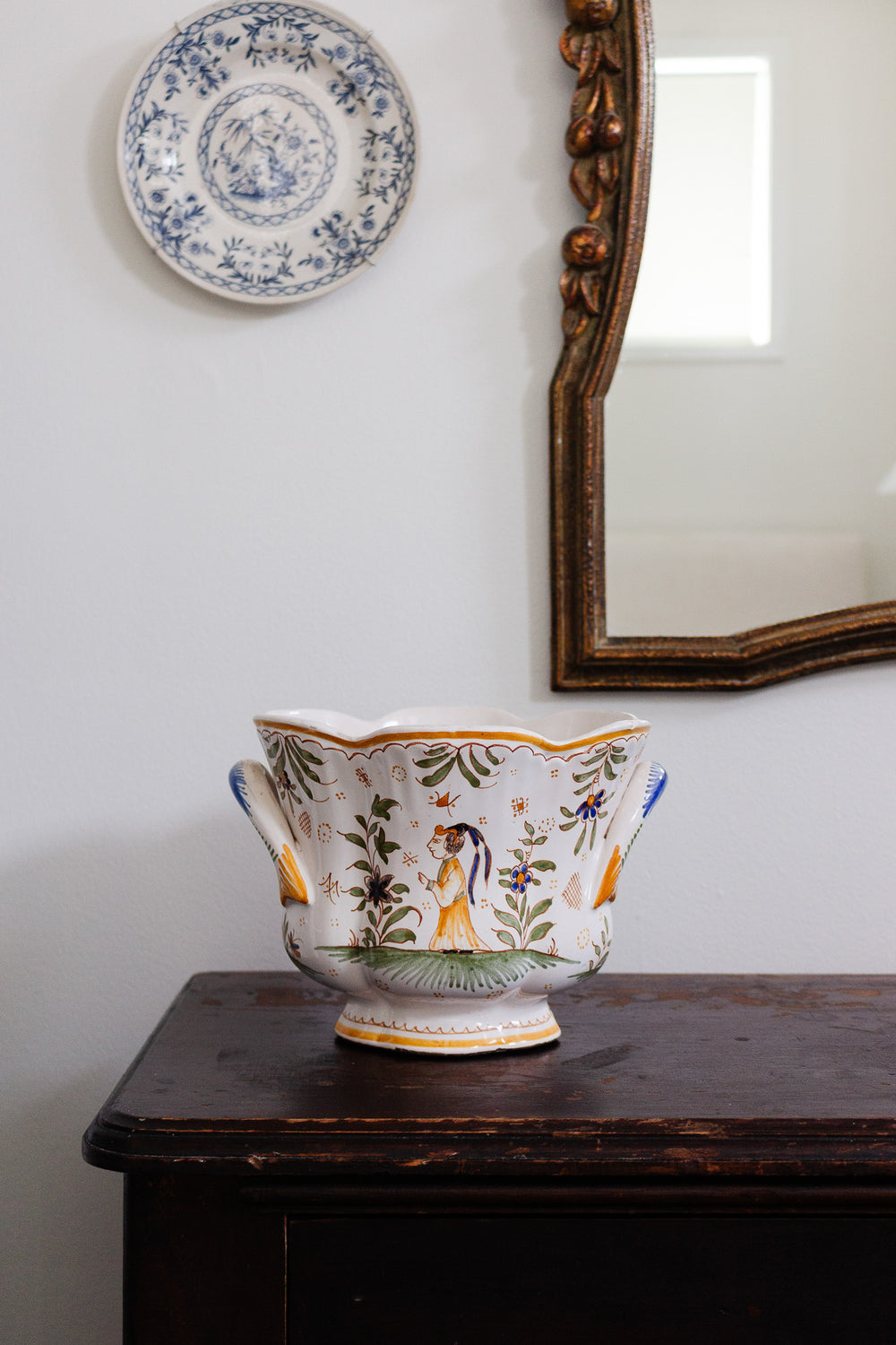 large vintage french moustiers "cache-pot"