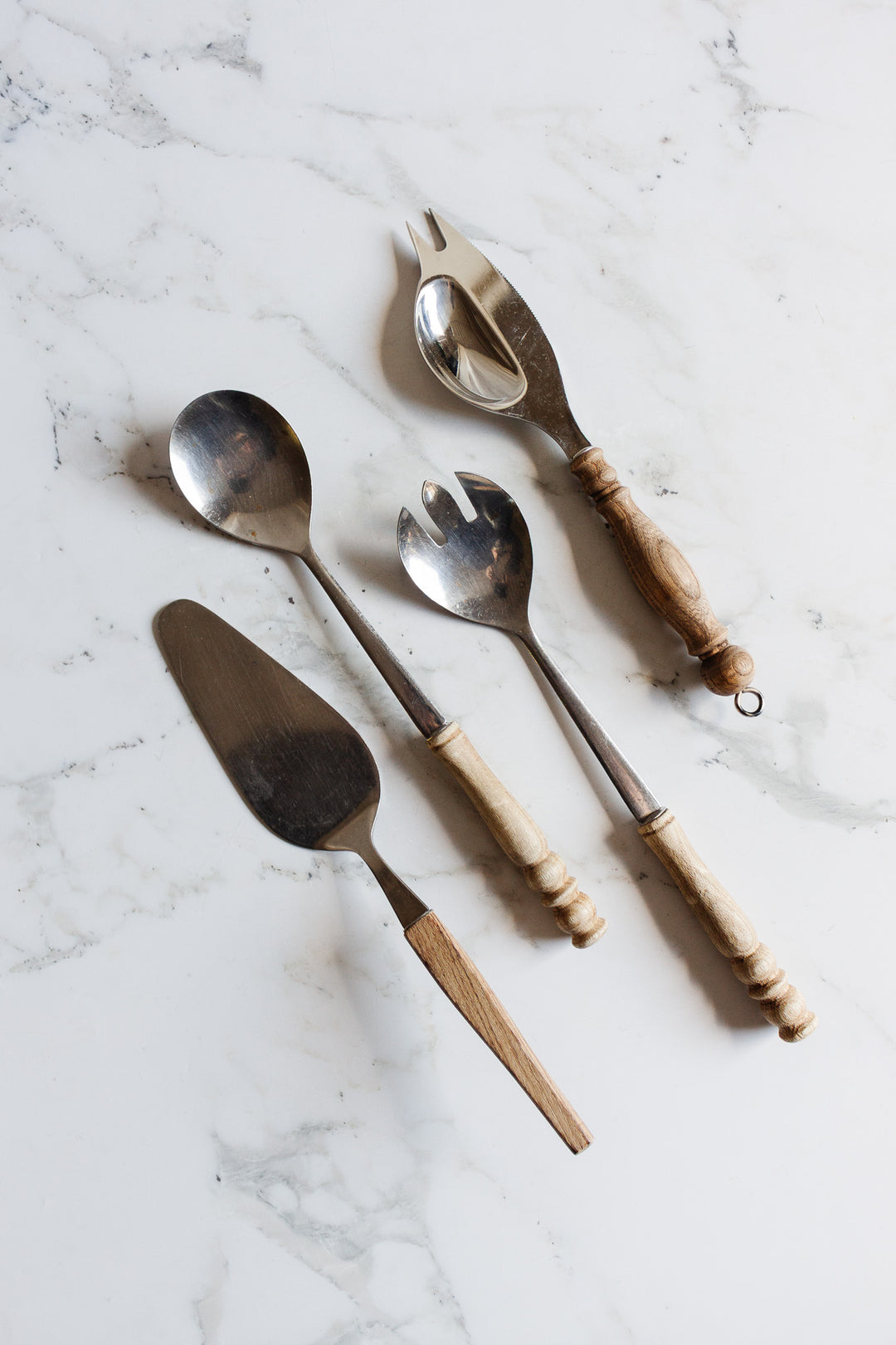 vintage german rostfrei serving set with wood handles