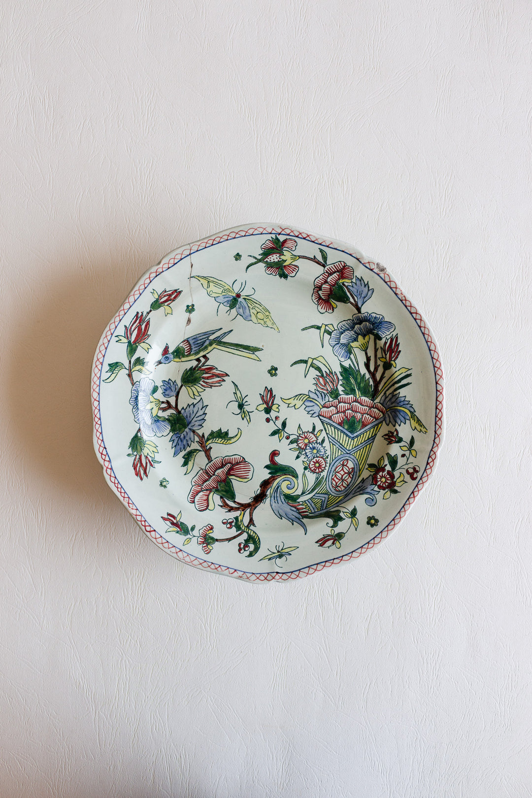 19th century gien cake plate with original staple repair