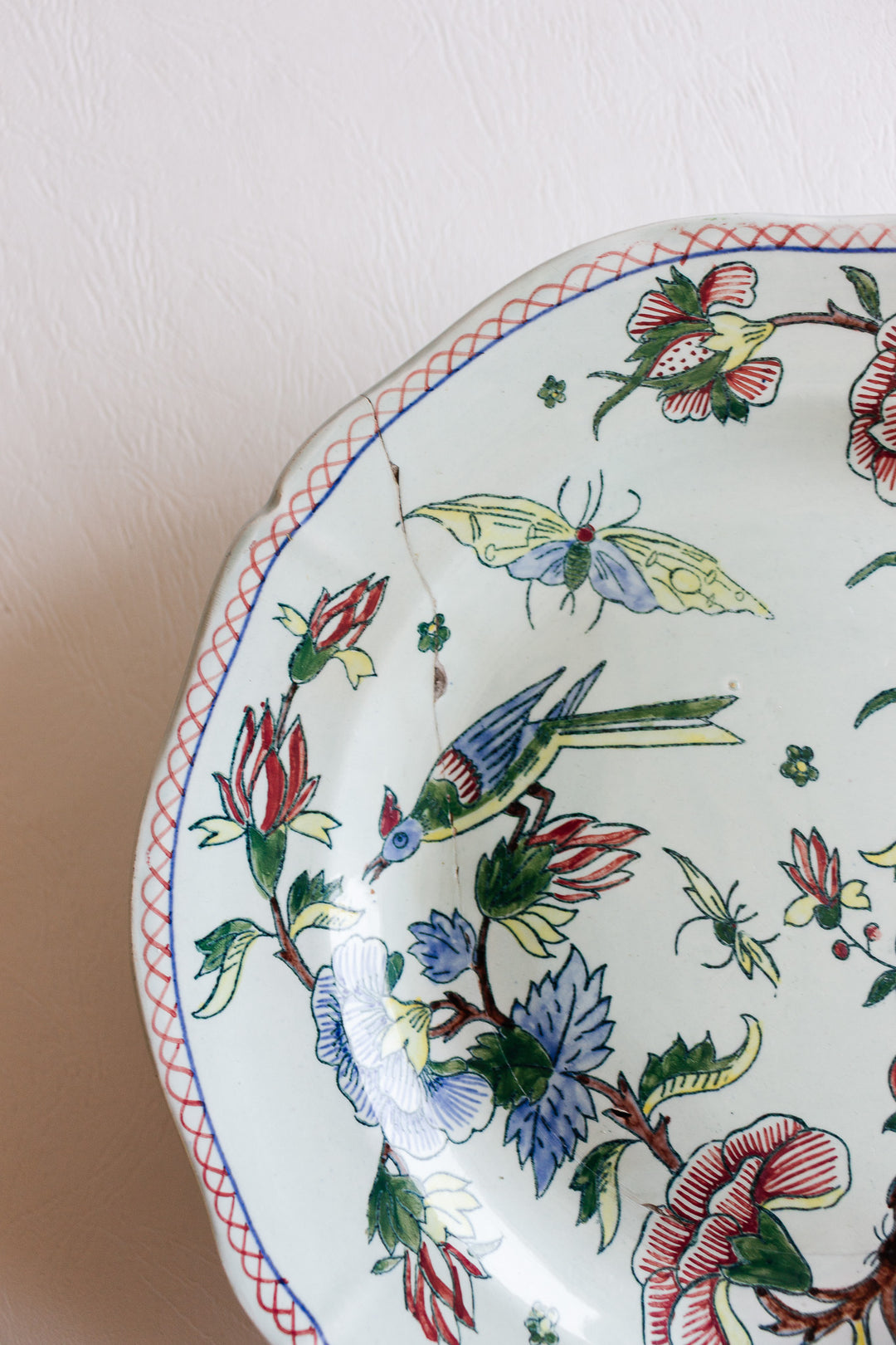 19th century gien cake plate with original staple repair