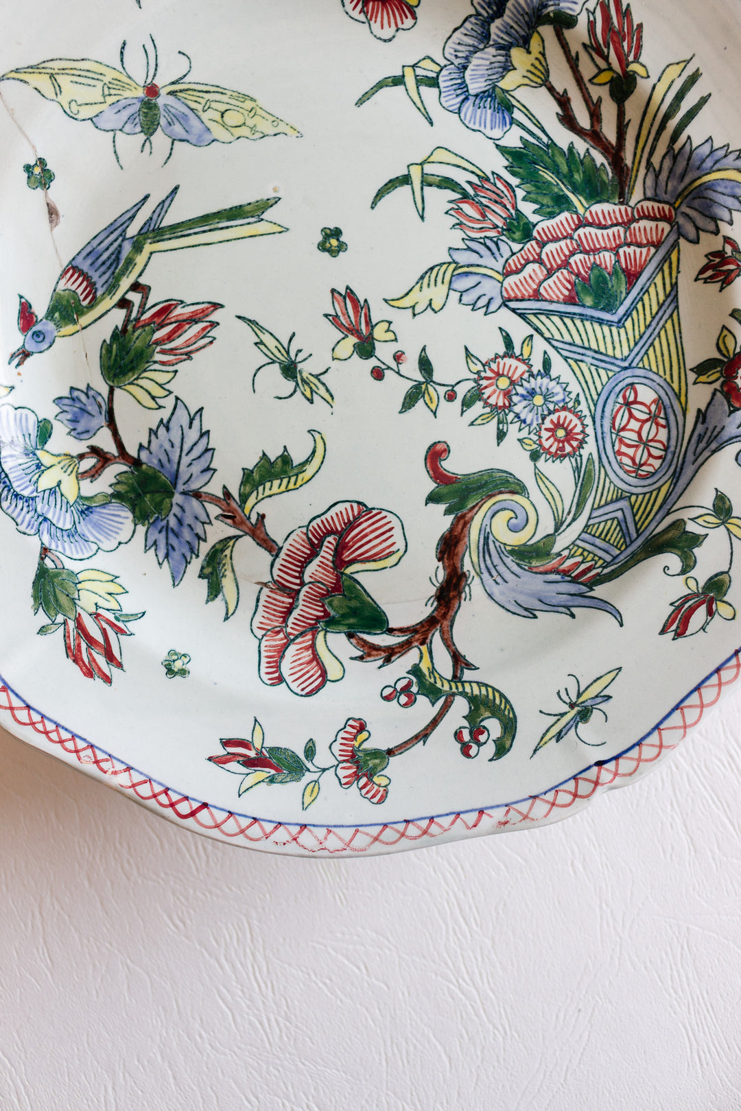 19th century gien cake plate with original staple repair