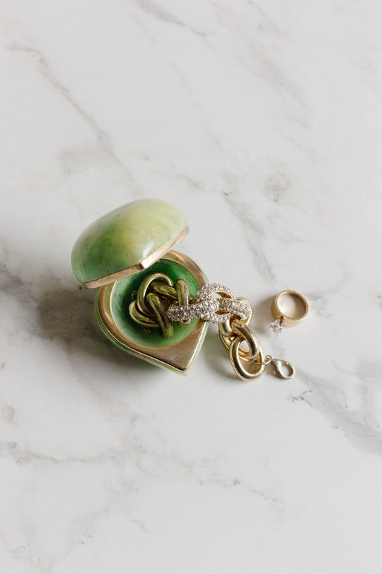 vintage french onyx green teardrop jewelry box