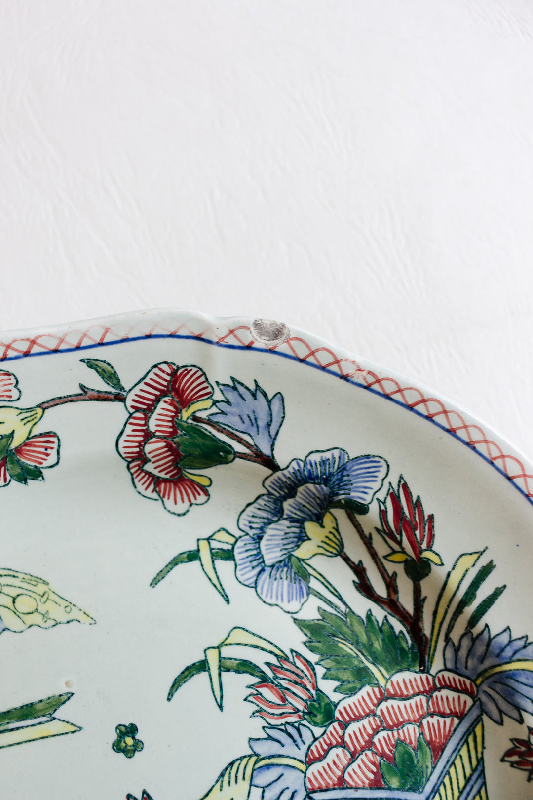 19th century gien cake plate with original staple repair