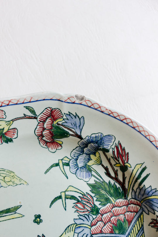 19th century gien cake plate with original staple repair