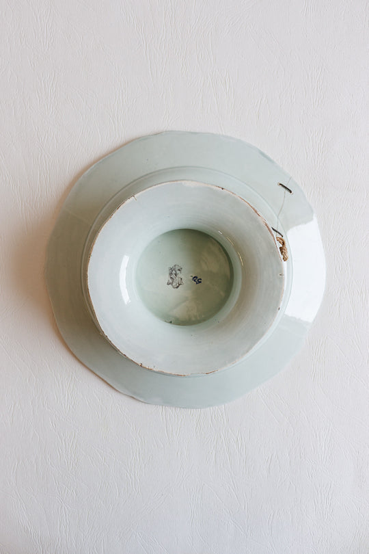 19th century gien cake plate with original staple repair