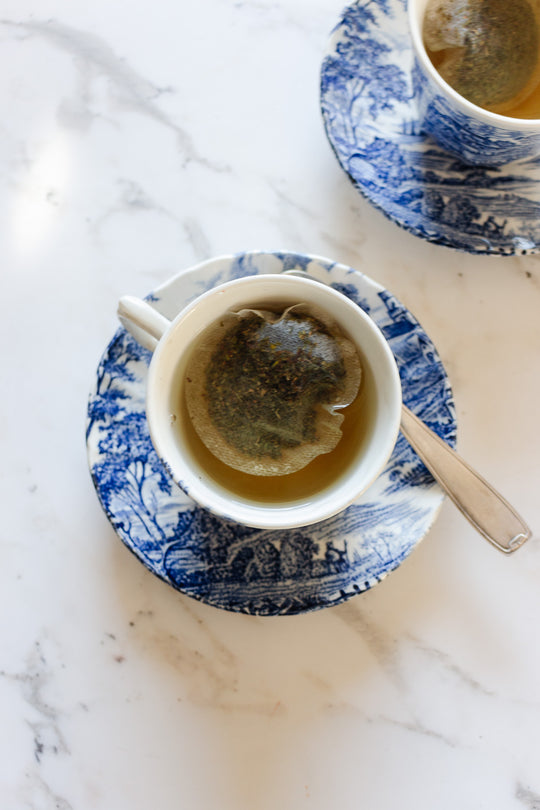 ridgeway "meadowsweet" blue and white teacups, set of 4