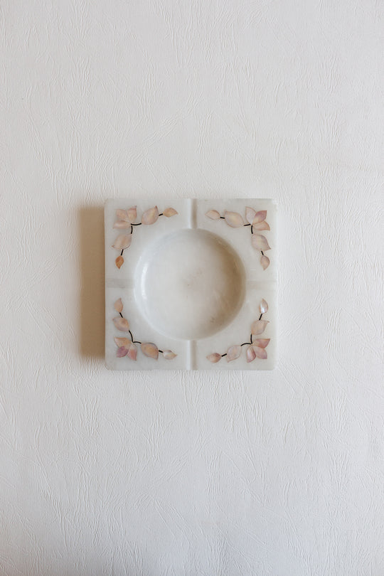 French alabaster ashtray with mother of pearl inlay