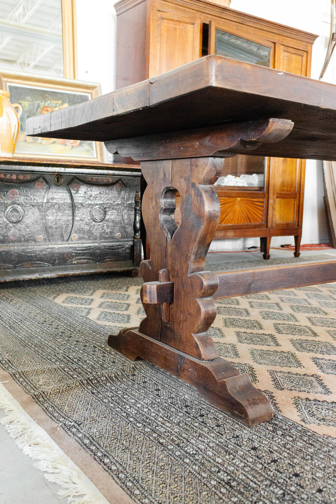 1930s French oak monastery dining table