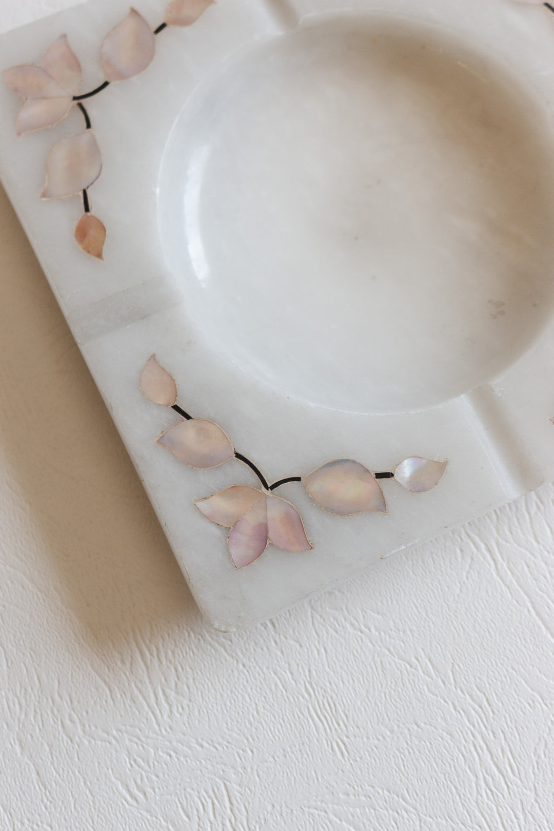 French alabaster ashtray with mother of pearl inlay