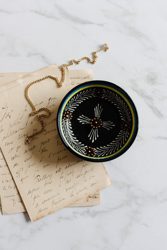 hb quimper hand painted textured black bowl