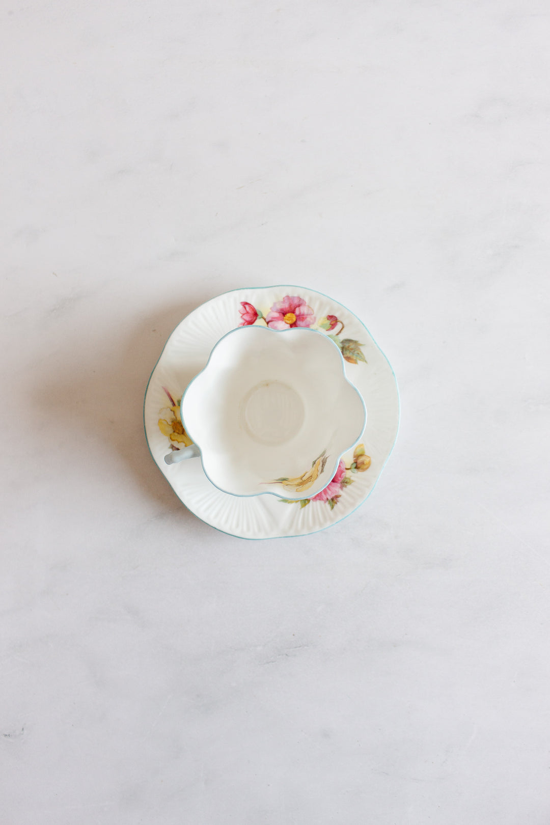 vintage Shelley "begonia" teacups and plates, set of three