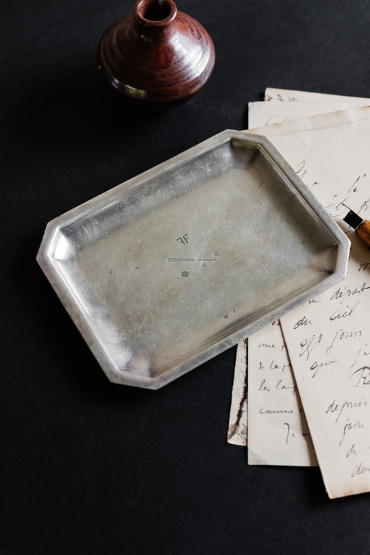 late 19th century french silver plated golf themed vanity tray with poinçons