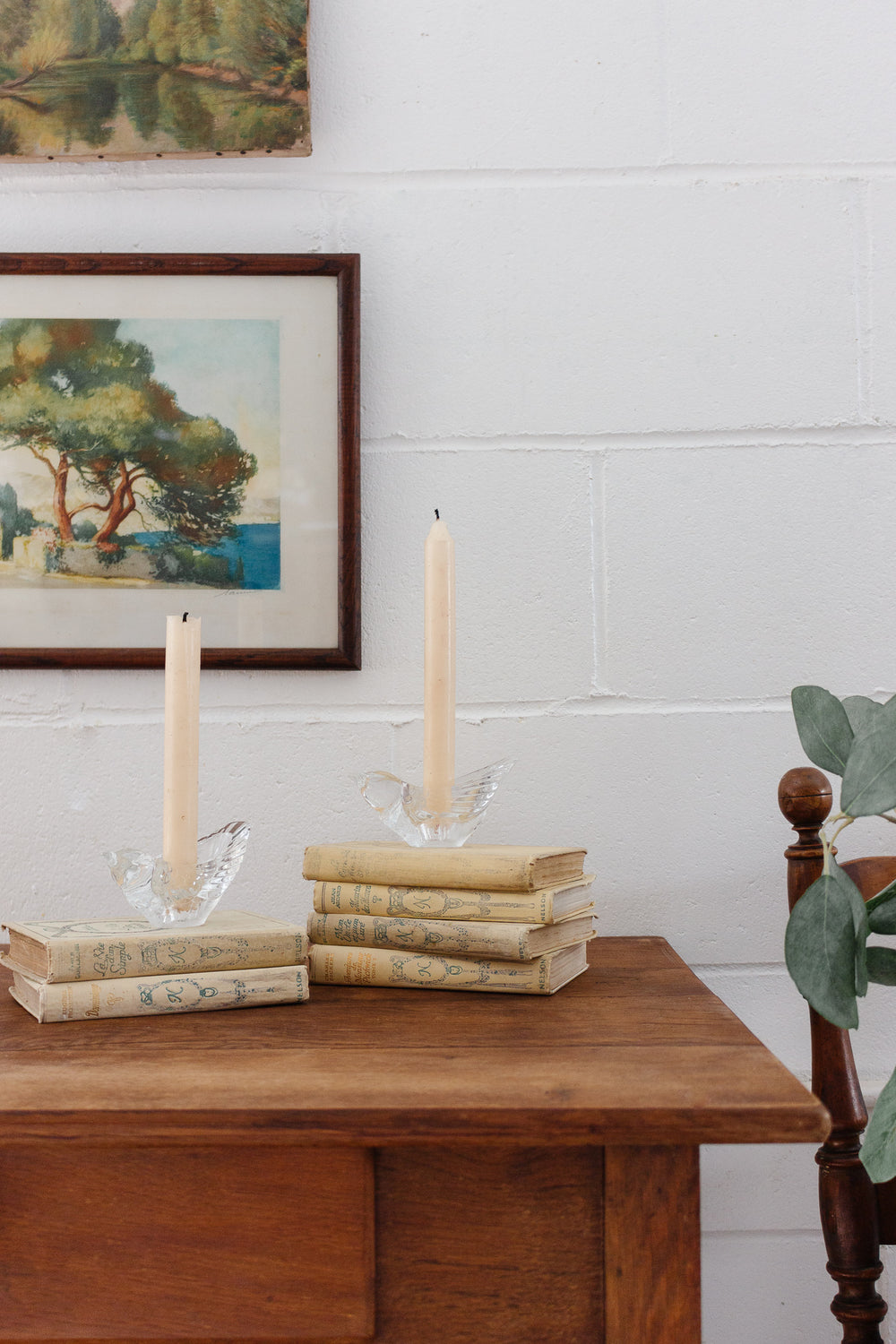 set of vintage French crystal bird candle holders