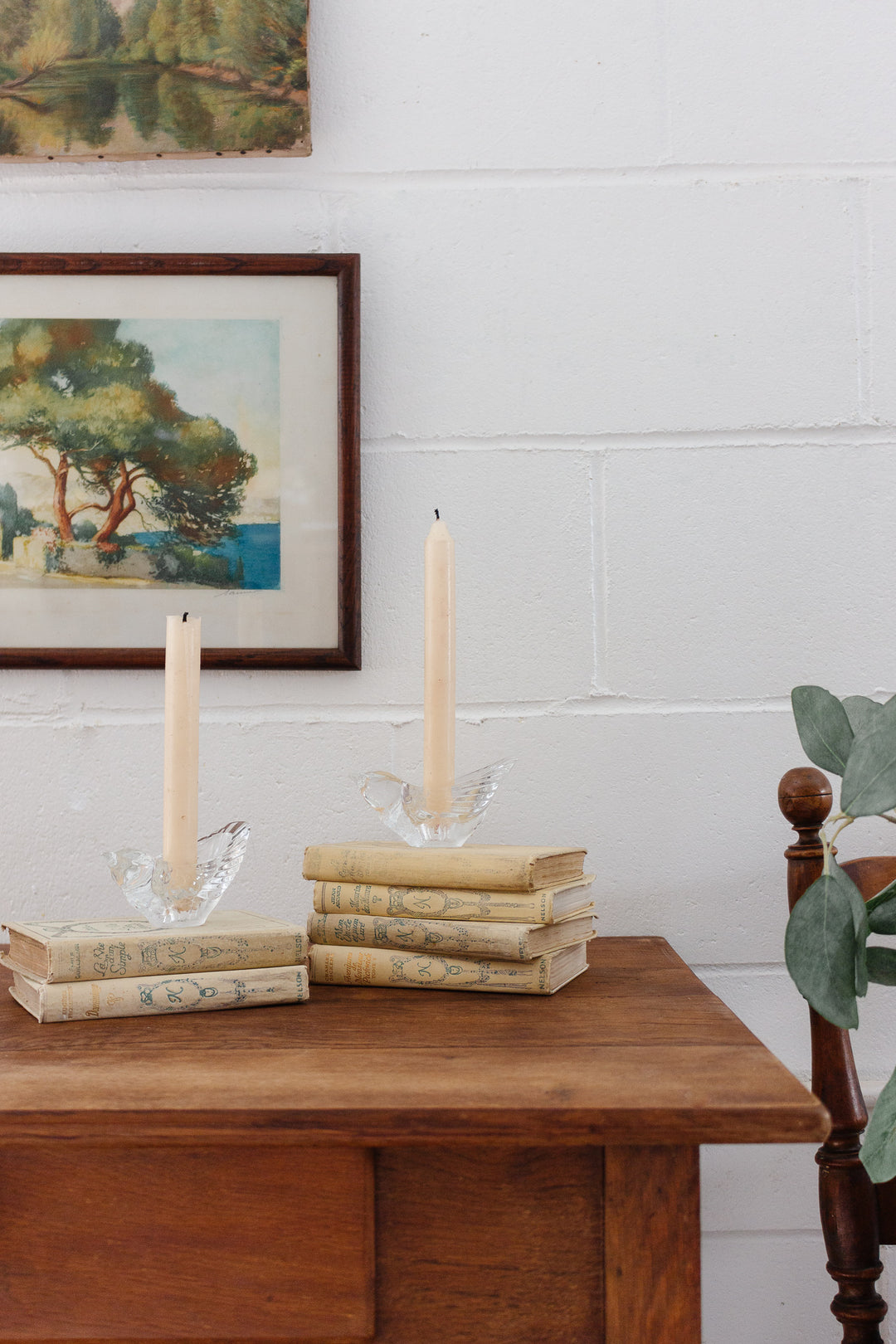 set of vintage French crystal bird candle holders