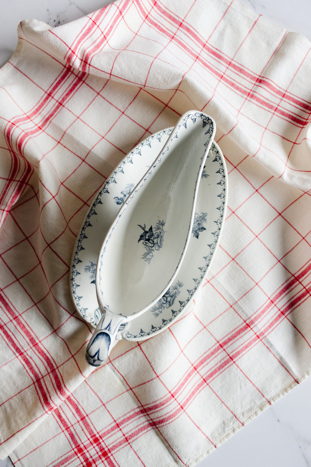 antique french sarreguemines "flore" gravy boat