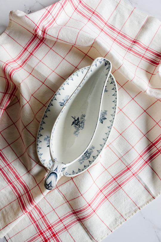 antique french sarreguemines "flore" gravy boat