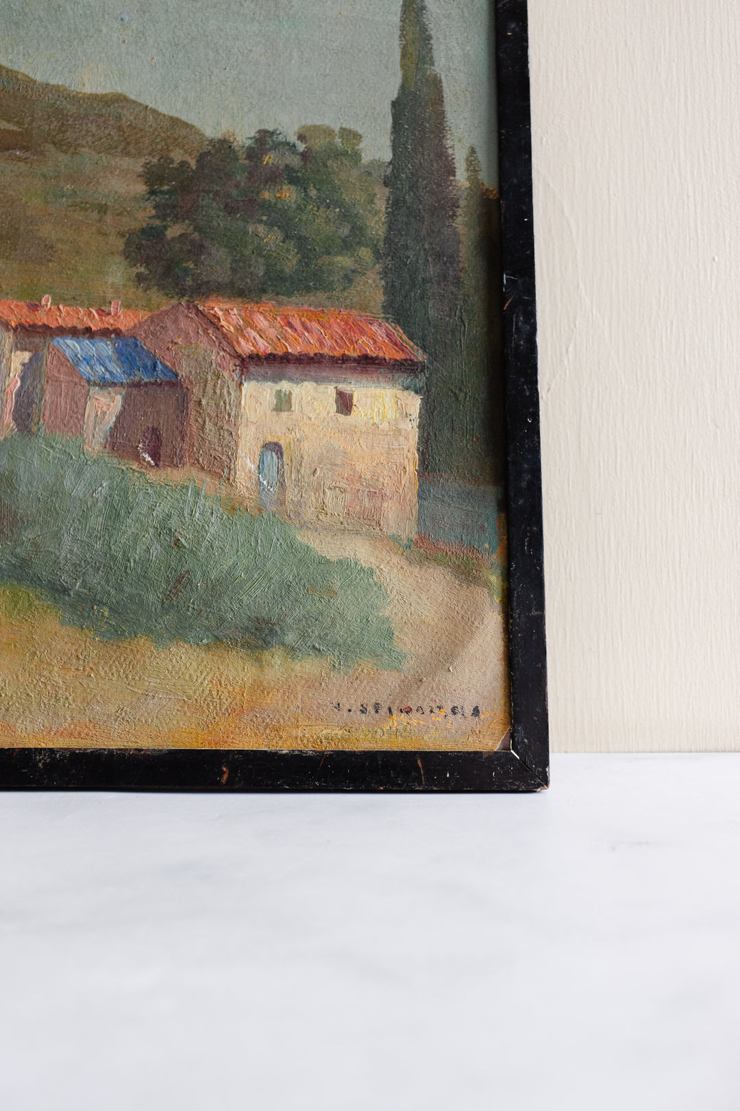 double sided oil on board, “le mer et la ferme”