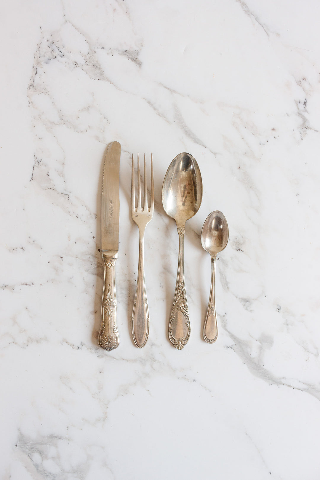 antique French silver plate flatware, eclectic set of 4