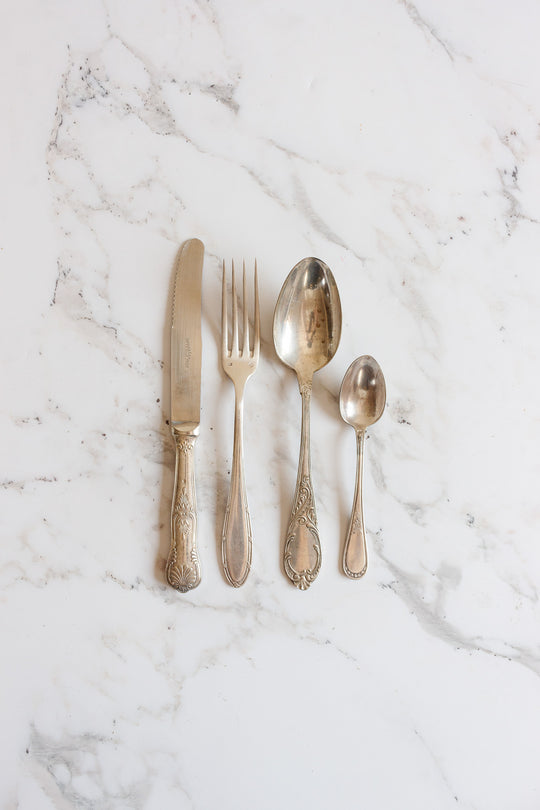 antique French silver plate flatware, eclectic set of 4