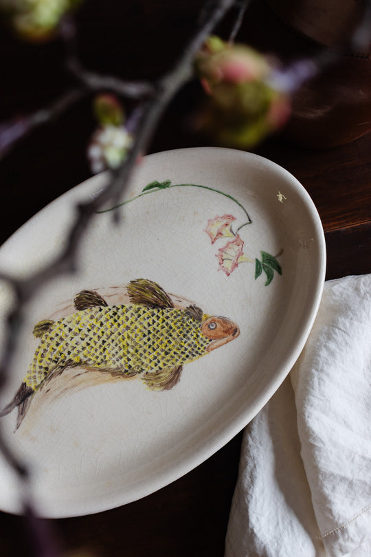 Vintage french artisan hand painted fish platter