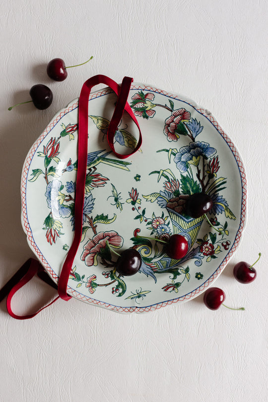 19th century gien cake plate with original staple repair