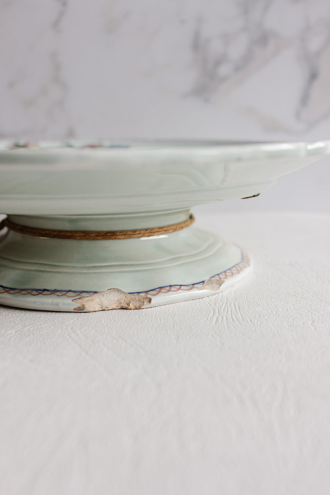 19th century gien cake plate with original staple repair