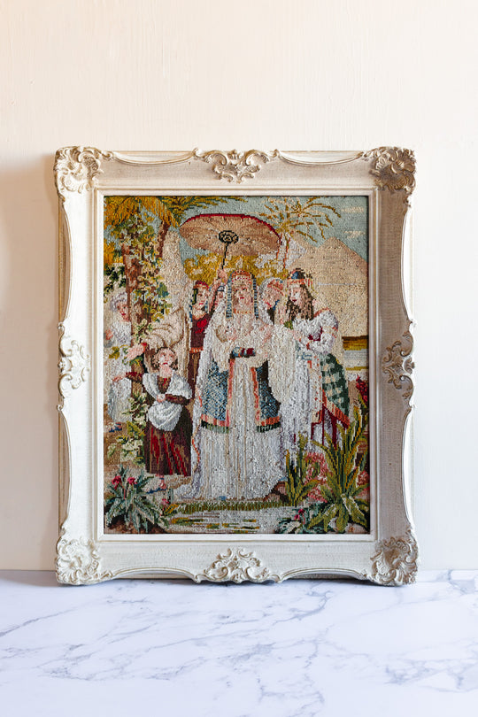 19th century French framed  needlepoint tapestry remnant